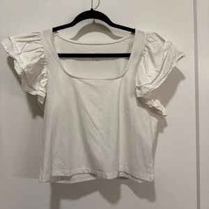 a new day White Ruffle Sleeve Square Neck Top M